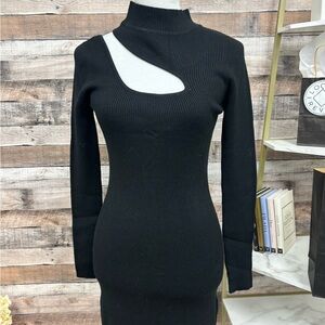 Simplee Black Ribbed Asymmetrical Shoulder Cutout